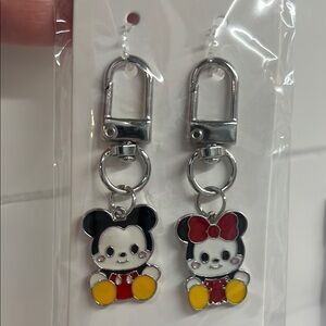 Adorable Mouse Couple Keychain or charm Set - Red, Yellow, Silver